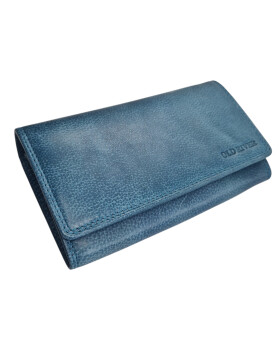 Old River Damen Leder Portemonnaie , Leder Geldbörse Mittelgroß, Damen Börse Vintage Leder Mittelblau