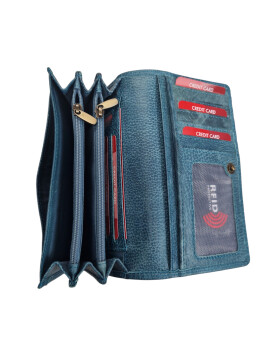 Old River Damen Leder Portemonnaie , Leder Geldbörse Mittelgroß, Damen Börse Vintage Leder Mittelblau