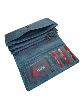 Old River Damen Leder Portemonnaie , Leder Geldbörse Mittelgroß, Damen Börse Vintage Leder Mittelblau