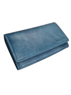 Old River Damen Leder Portemonnaie , Leder Geldbörse Mittelgroß, Damen Börse Vintage Leder Mittelblau
