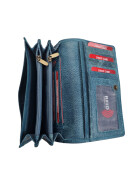 Old River Damen Leder Portemonnaie , Leder Geldbörse Mittelgroß, Damen Börse Vintage Leder Mittelblau