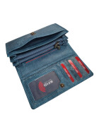 Old River Damen Leder Portemonnaie , Leder Geldbörse Mittelgroß, Damen Börse Vintage Leder Mittelblau