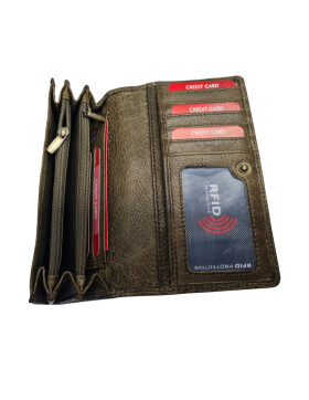 Old River Damen Leder Portemonnaie , Leder Geldbörse Mittelgroß, Damen Börse Vintage Leder Oliv Grün