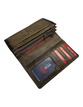 Old River Damen Leder Portemonnaie , Leder Geldbörse Mittelgroß, Damen Börse Vintage Leder Oliv Grün