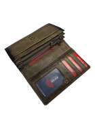 Old River Damen Leder Portemonnaie , Leder Geldbörse Mittelgroß, Damen Börse Vintage Leder Oliv Grün