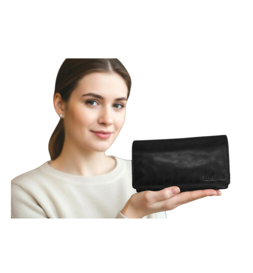 Estelle Damen Leder Portemonnaie , Leder Geldbörse Mittelgroß, Damen Börse Vintage Leder Pflaume