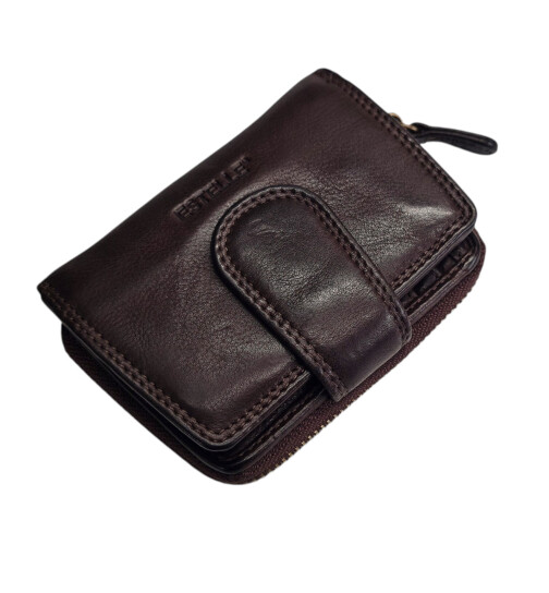 Old River Damen Leder Geldbörse Klein, Damen Portemonnaie, Lederbörse Vintage braun