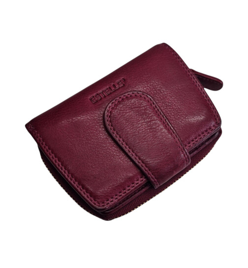 Old River Damen Leder Geldbörse Klein, Damen Portemonnaie, Lederbörse Vintage lila