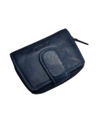 Old River/ Estelle Damen Leder Geldbörse Klein, Damen Portemonnaie mit RFID Schutz, kleiner Geldtbeutel mit viel Fächer Vinatage Leder d.blau